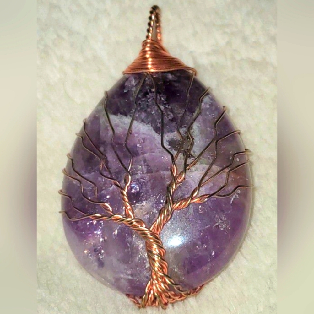 Elegant Amethyst Pendant Wrapped in Copper Wire a Natural Healing Stone